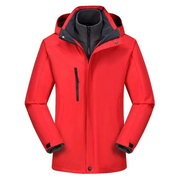 Xfvqtps Men and Women Snowboard Jacket Ski Coat Hooded Detachable Plush Lined Warm Waterproof Windproof Mountain Coat Red