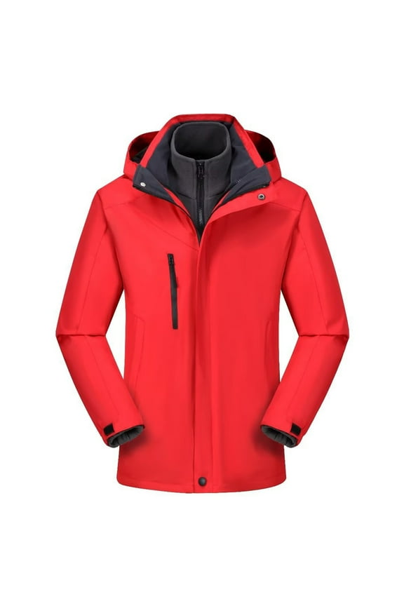 Men and Women Snowboard Jacket Ski Coat Hooded Detachable Plush Lined Warm Waterproof Windproof Mountain Coat Red