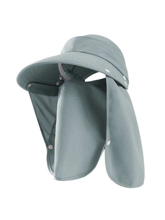 Men and Women Visor Hat with Mask Wide Brim Hat Sunshade UV Protection Removable Solid Color Breathable Summer Sun Hat Gray