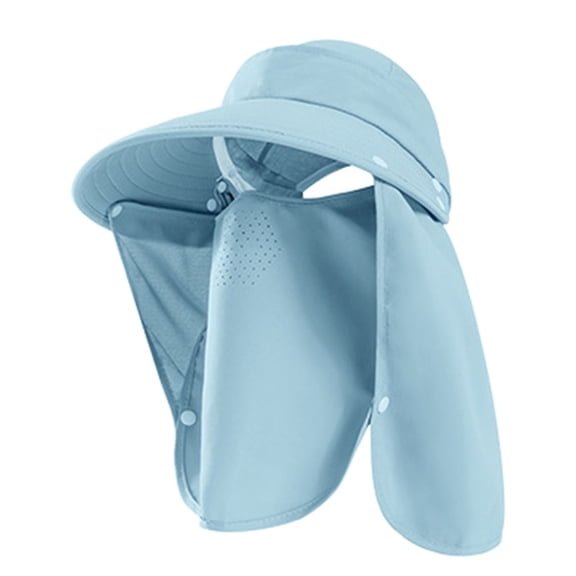 Xfvqtps Men and Women Visor Hat with Mask Wide Brim Hat Sunshade UV Protection Removable Solid Color Breathable Summer Sun Hat Light Blue