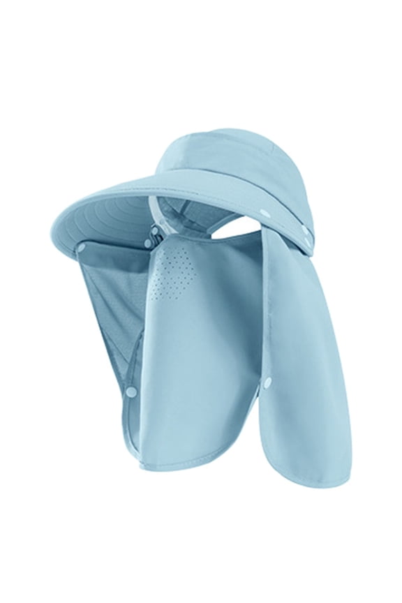 Men and Women Visor Hat with Mask Wide Brim Hat Sunshade UV Protection Removable Solid Color Breathable Summer Sun Hat Light Blue