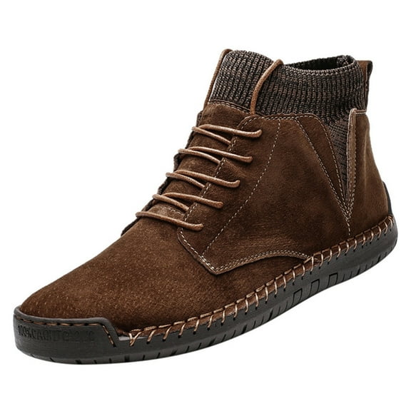 Xfvqtps Mens Ankle Boots Plush lining Lace up Motorcycle British Casual Suede Sports Retro Martin Breathable Comfortable Skin Locomotive Tooling Shoe Brown