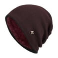thumbnail image 1 of Xfvqtps Mens Beanie Hat Knit Fleece Lined Solid Color Simplicity Thickened Stretch Windproof Coldproof Warm Soft Outdoor Winter Skull Cap Wine, 1 of 5