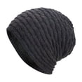 thumbnail image 1 of Xfvqtps Mens Beanie Knitted Mixed Color Horizontal Stripe Plush Lining Thickened Slouchy Stretch Fashion Windproof Coldproof Outdoor Warm Winter Hat Navy, 1 of 7