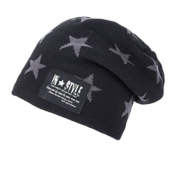 Xfvqtps Mens Beanie Slouchy Fashion Leather Label Star Knitting Hip Hop Style Vintage Stretch Windproof Coldproof Outdoor Fall Winter Warm Soft Skull Cap Black