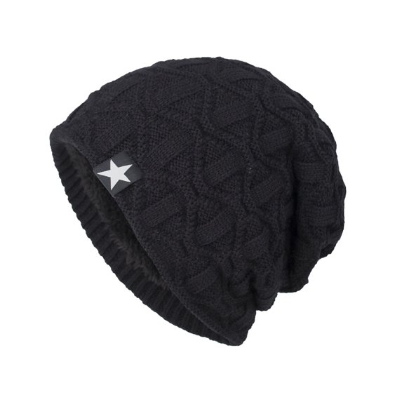 Xfvqtps Mens Beanie Slouchy Star Label Knitting Crochet Pullover Sport Style Vintage Fashion Stretch Windproof Coldproof Outdoor Fall Winter Warm Soft Skull Cap Black