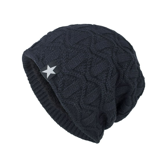Xfvqtps Mens Beanie Slouchy Star Label Knitting Crochet Pullover Sport Style Vintage Fashion Stretch Windproof Coldproof Outdoor Fall Winter Warm Soft Skull Cap Navy