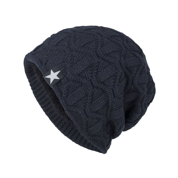 Xfvqtps Mens Beanie Slouchy Star Label Knitting Crochet Pullover Sport Style Vintage Fashion Stretch Windproof Coldproof Outdoor Fall Winter Warm Soft Skull Cap Navy