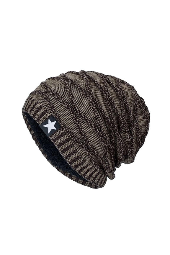 Mens Beanie Slouchy Star Print Knitting Crochet Thick Stripes Sport Style Vintage Stretch Windproof Coldproof Outdoor Fall Winter Warm Soft Skull Cap Khaki