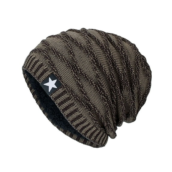 Xfvqtps Mens Beanie Slouchy Star Print Knitting Crochet Thick Stripes Sport Style Vintage Stretch Windproof Coldproof Outdoor Fall Winter Warm Soft Skull Cap Khaki