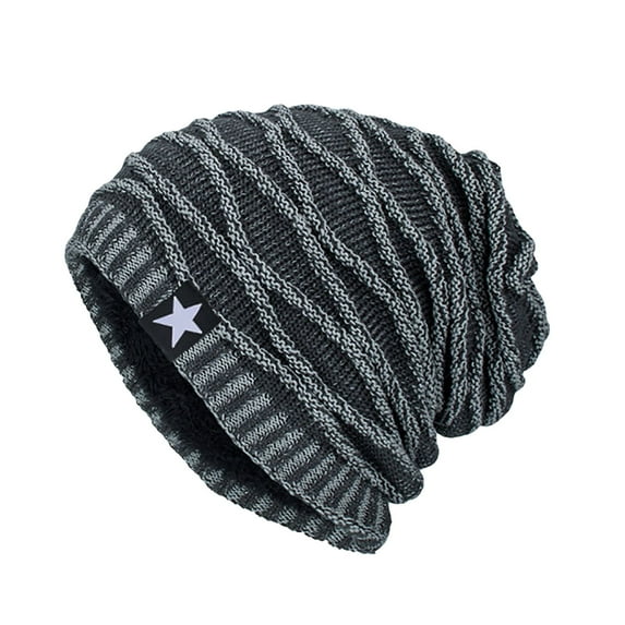 Xfvqtps Mens Beanie Slouchy Star Print Knitting Crochet Thick Stripes Sport Style Vintage Stretch Windproof Coldproof Outdoor Fall Winter Warm Soft Skull Cap Gray