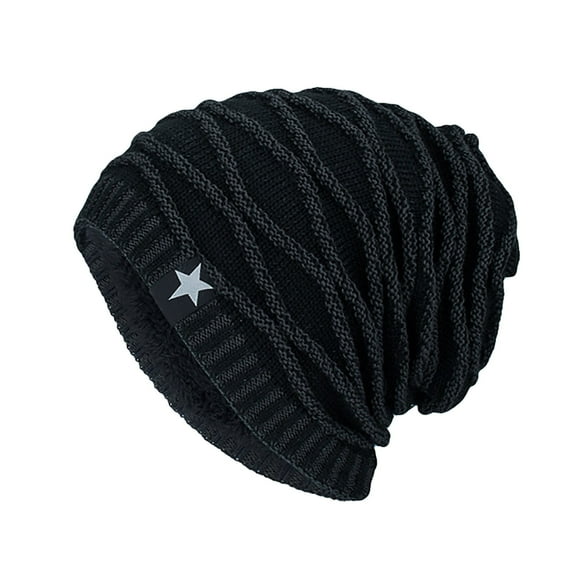 Xfvqtps Mens Beanie Slouchy Star Print Knitting Crochet Thick Stripes Sport Style Vintage Stretch Windproof Coldproof Outdoor Fall Winter Warm Soft Skull Cap Black