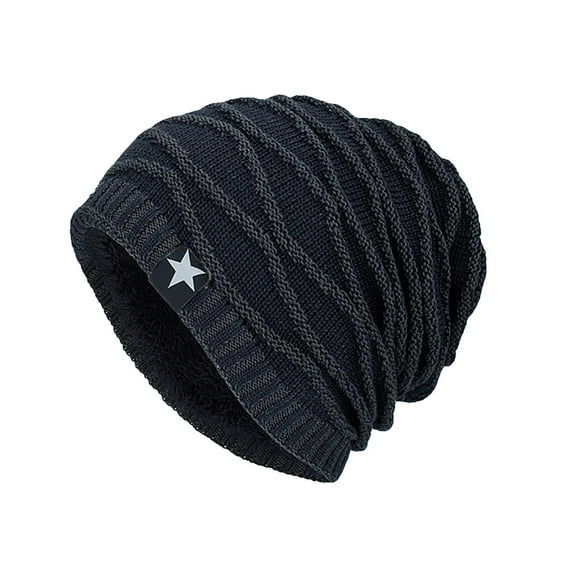 Xfvqtps Mens Beanie Slouchy Star Print Knitting Crochet Thick Stripes Sport Style Vintage Stretch Windproof Coldproof Outdoor Fall Winter Warm Soft Skull Cap Navy
