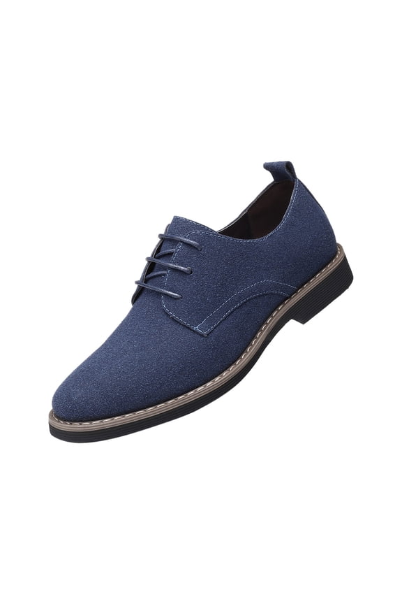 Mens Casual Shoes British Style Suede Surface Lace up Classic Comfortable Soft Sole Business Casual Frosted Leather Shoes Blue