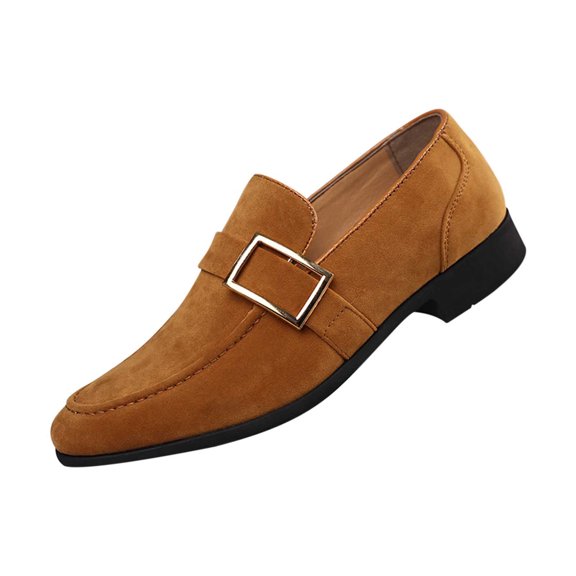 Xfvqtps Mens Casual Shoes British Style Suede Surface Metal Buckle Fashion Classic Comfortable Soft Sole Casual Matte Moccasins Shoes Yellow