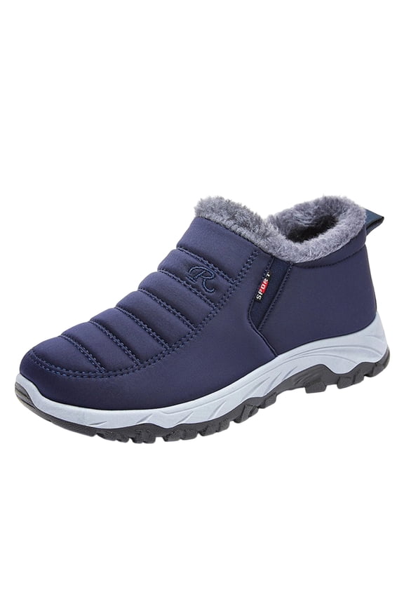 Mens Casual Shoes Simplicity Solid Color Plush Fleece Line Mid Top Slip On Thick Bottom Waterproof Non Slip Outdoor Hiking Sneakers Fleece Winter Warm Shoes