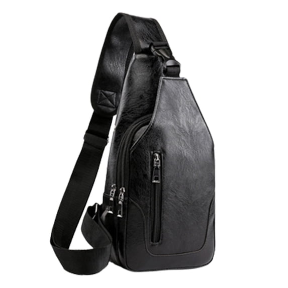 Xfvqtps Mens Chest Bag Adjustable Shoulder Strap Large Capacity Multi Compartment Multi-Purpose Fashion Lightweight Portable Commuting Leather Crossbody Bag Black