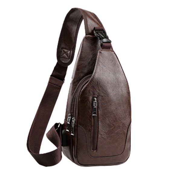 Xfvqtps Mens Chest Bag Adjustable Shoulder Strap Large Capacity Multi Compartment Multi-Purpose Fashion Lightweight Portable Commuting Leather Crossbody Bag Brown