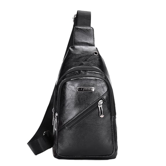 Xfvqtps Mens Chest Bag Adjustable Shoulder Strap Large Capacity Multi Compartment Multi-Purpose Fashion Lightweight Portable Commuting Leather Crossbody Bag Black