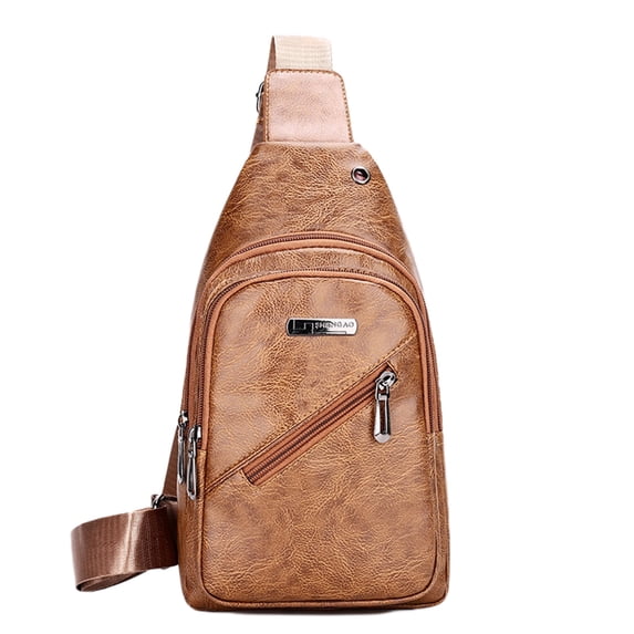 Xfvqtps Mens Chest Bag Adjustable Shoulder Strap Large Capacity Multi Compartment Multi-Purpose Fashion Lightweight Portable Commuting Leather Crossbody Bag Khaki