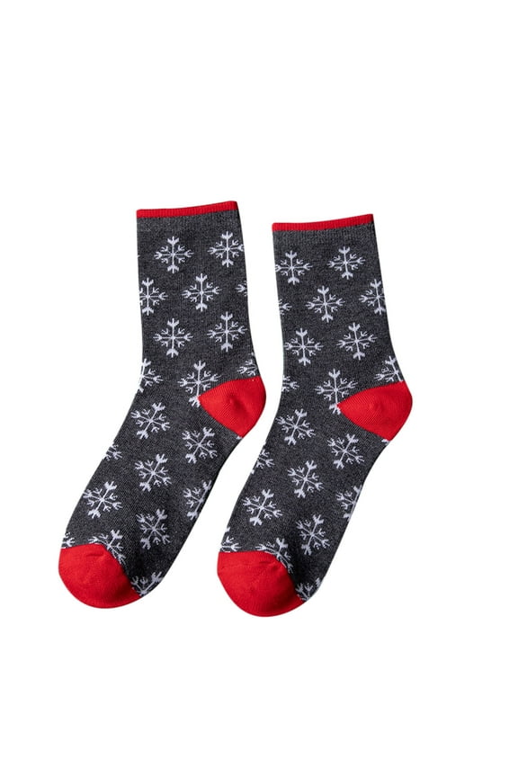 Mens Christmas Socks Snowflake Pattern Mid Tube Knitting Warm Socks Christmas Accessories Floor Sleep Socks Gray
