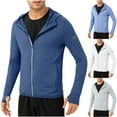 thumbnail image 1 of Xfvqtps Mens Cooling Sun Protection Light Jacket UPF50+ Hoodie Long Sleeve with Thumb Hole Zip up Pockets Solid Color Fishing Hiking Athletic Running Lightweight Breathable Summer Top White, 1 of 7