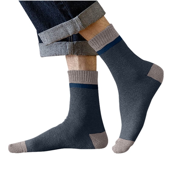 Xfvqtps Mens Crew Socks Color Blocking Knitting Mid Tube Elastic Comfort Breathable Soft Warm Winter Cotton Socks Dark Gray