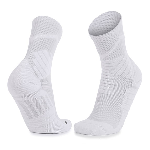 Xfvqtps Mens Crew Socks Cushioned Absorb Sweat Solid Color Long Tube Socks for Outdoor Cycling Running Sports Socks White