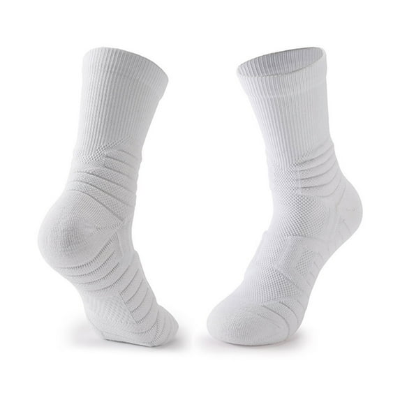 Xfvqtps Mens Crew Socks Cushioned Absorb Sweat Solid Color Long Tube Socks for Outdoor Cycling Running Sports Socks White