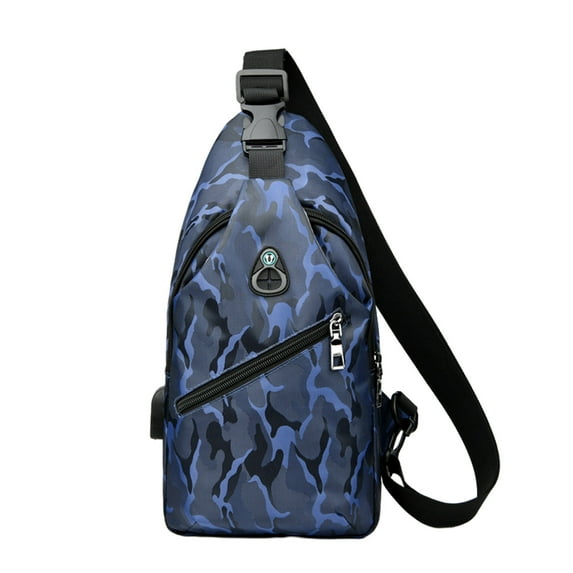 Xfvqtps Mens Crossbody Bags Camouflage Waterproof Multiple Compartments Large Capacity Adjustable Shoulder Strap Lightweight Sports Fashion Shoulder Bags Blue