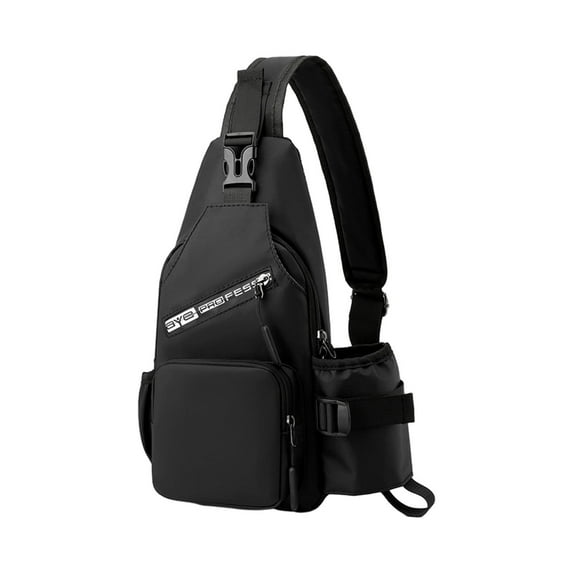 Xfvqtps Mens Crossbody Bags with Water Cup Hole Multiple Compartments Adjustable Shoulder Strap Multi Functional Waterproof Sports Fashion Travel Hiking Shoulder Bags Black