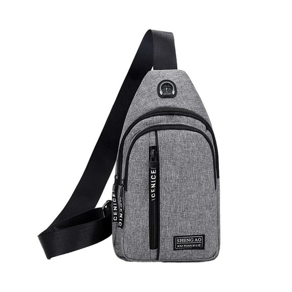 Xfvqtps Mens Crossbody Bags with Earphone Hole Multiple Compartments Adjustable Shoulder Strap Sports Fashion Travel Hiking Shoulder Bags Gray