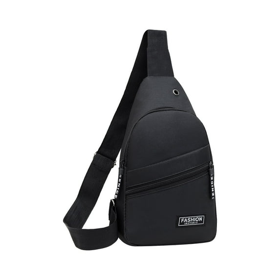 Xfvqtps Mens Crossbody Bags with Earphone Hole Simplicity Adjustable Shoulder Strap Sports Fashion Travel Hiking Shoulder Bags Black