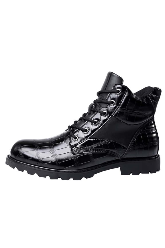 Mens Dress Shoes Black Checkered Print High Top Lace Up Thick Bottom Fashion Retro Waterproof Casual Oxford Leather Boots Vintage Imitation Middle Top Leather Boots