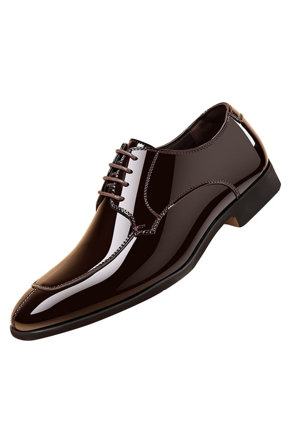Mens Dress Shoes British Style Simplicity Pointy Toe Lace up Soft Sole Breathable Comfortable Fashion Classic Formal Business Casual Patent Leather Shoes Brown