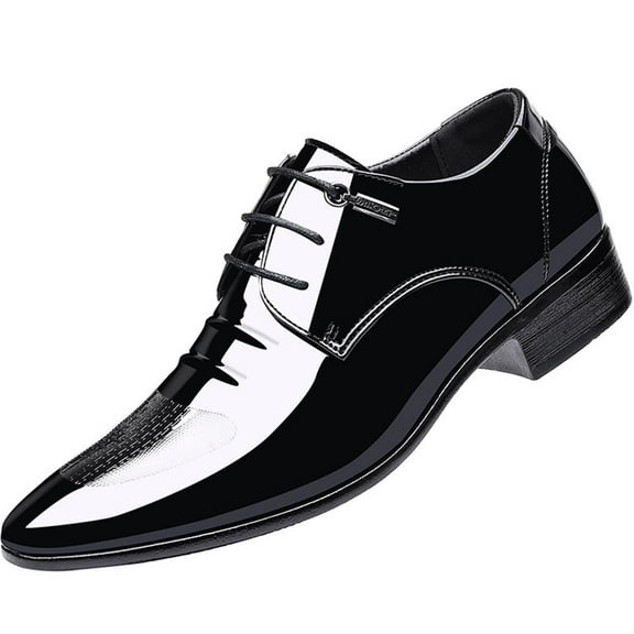Xfvqtps Mens Dress Shoes British Style Simplicity Printing Pointy Toe Lace up Soft Sole Breathable Comfortable Fashion Classic Formal Business Casual Patent Leather Shoes Black