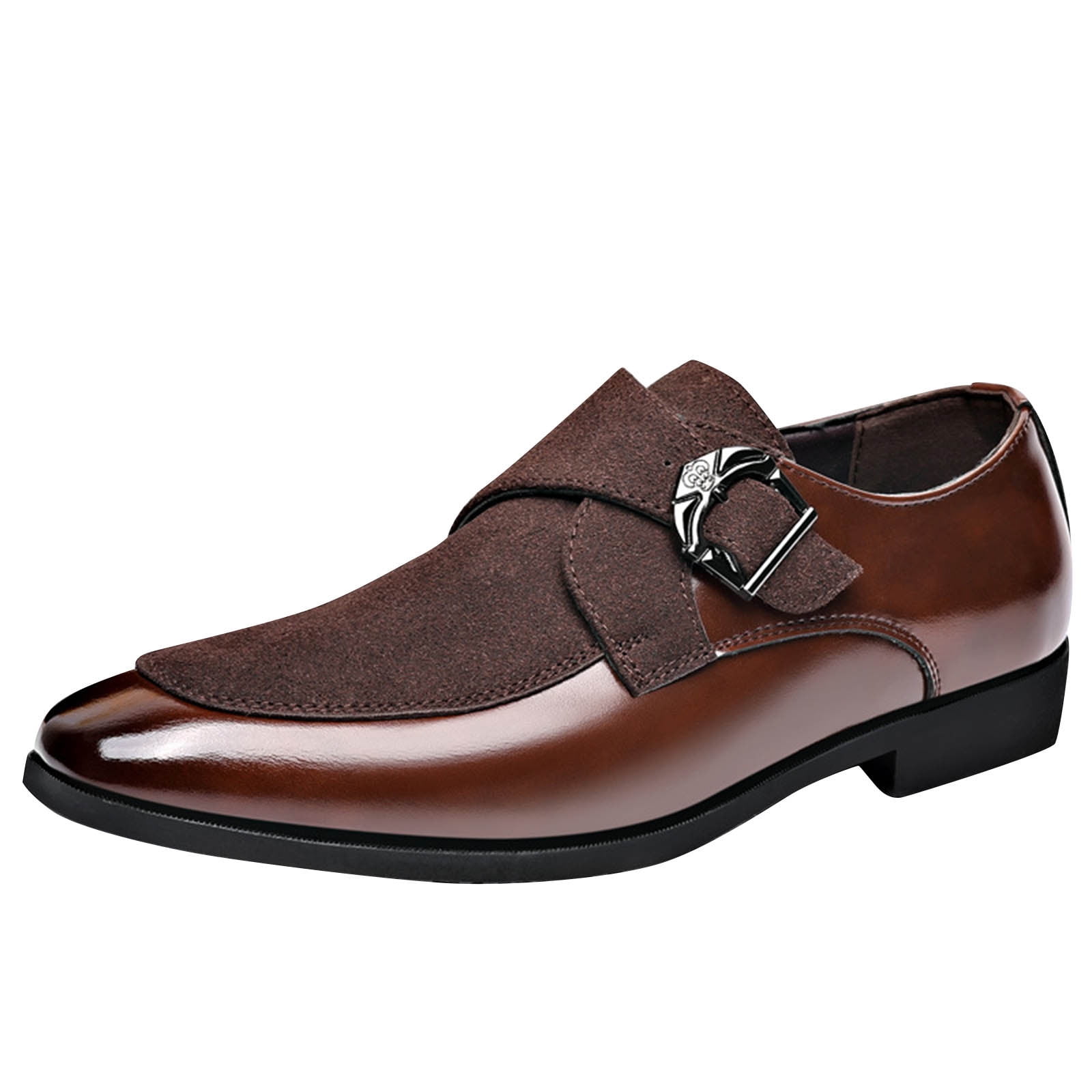 brown dress shoes with buckle Xfvqtps Mens British Style Suede Surface Pointy Toe Slip on Soft Soled Breathable Fashion Classic Formal Business Casual Frosted Best Places to Buy suitable for both formal Color:Gold/Pewter Animal Prints