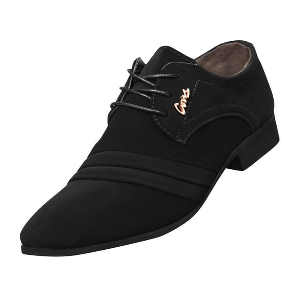 Xfvqtps Mens Dress Shoes British Style Wrinkle Design Suede Surface Pointy Toe Lace up Metal Soft Soled Breathable Comfortable Fashion Classic Formal Business Casual Frosted Leather Shoes Black