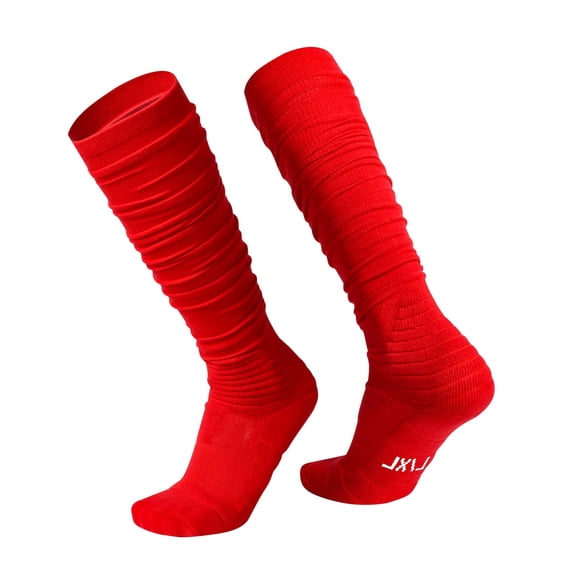 Xfvqtps Mens Extra Long Stacked Socks Football Socks Thickened and Comfortable Any Loop High Barrel Socks Red