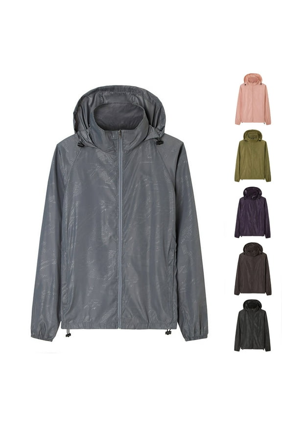 Mens Hoodie Light Jacket Sun Protection Drawstring Zip up Long Sleeve Solid Color Dark Stripe Waterproof Lightweight Breathable Summer Top for Fishing Hiking Athletic Running Black