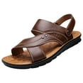thumbnail image 1 of Xfvqtps Mens Leather Sandals Hollow Open Toe Thick Sole Non Slip Summer Outdoor Casual Beach Shoes Brown, 1 of 9