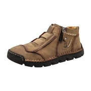 Xfvqtps Mens Leather Shoes Casual Boots Slip On Comfortable High Top Outdoor Ankle Chukka Boots Summer Plus Size Fashion Sports Shoes Khaki