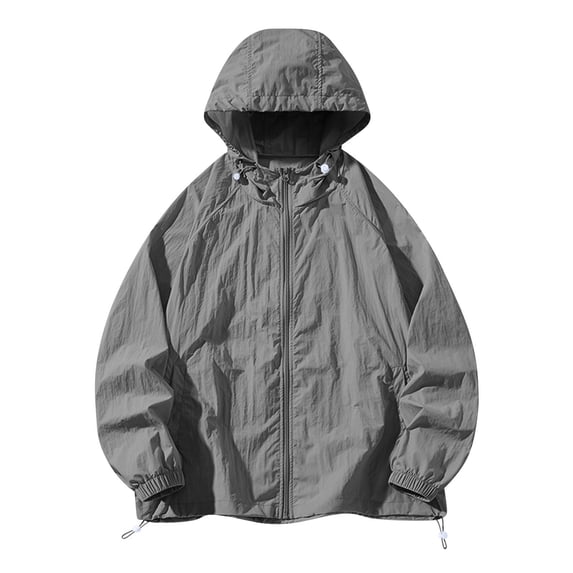 Xfvqtps Mens Light Jacket Cooling Sun Protection Hoodie Full Zip up with Drawstring Solid Color Long Sleeve Summer Coat for Fishing Hiking Athletic Running Dark Gray