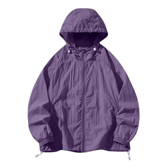 Xfvqtps Mens Light Jacket Cooling Sun Protection Hoodie Full Zip up with Drawstring Solid Color Long Sleeve Summer Coat for Fishing Hiking Athletic Running Purple