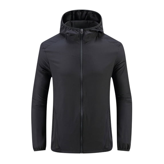 Xfvqtps Mens Light Jacket Cooling Sun Protection Hoodie Full Zip up Mesh Breathable Summer Coat for Fishing Hiking Athletic Running Black
