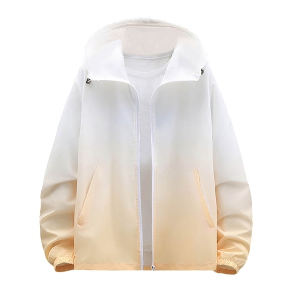 Xfvqtps Mens Light Jacket Hoodie Full Zip up with Drawstring Sun Protection Gradient Long Sleeve Summer Coat for Fishing Hiking Athletic Running Yellow