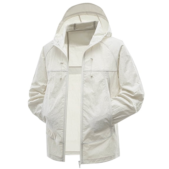 Xfvqtps Mens Light Jacket Hoodie Zipper Adjustable Drawstring Sun Protection Quick Dry Summer Coat for Fishing Hiking Athletic Running Beige