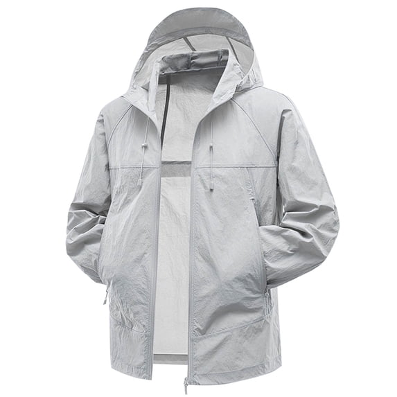 Xfvqtps Mens Light Jacket Hoodie Zipper Adjustable Drawstring Sun Protection Quick Dry Summer Coat for Fishing Hiking Athletic Running Gray