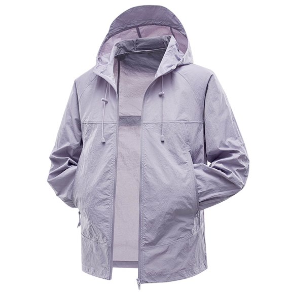 Xfvqtps Mens Light Jacket Hoodie Zipper Adjustable Drawstring Sun Protection Quick Dry Summer Coat for Fishing Hiking Athletic Running Purple