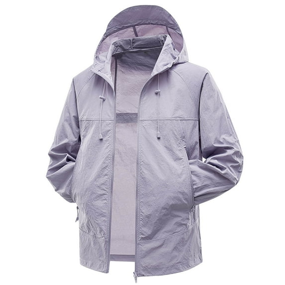 Xfvqtps Mens Light Jacket Hoodie Zipper Adjustable Drawstring Sun Protection Quick Dry Summer Coat for Fishing Hiking Athletic Running Purple